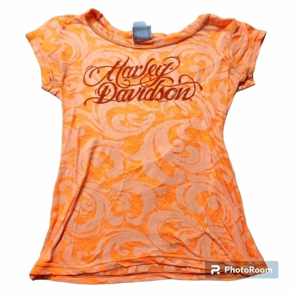 Harley Davidson sz M Bright Neon Orange Burnout Biker Top